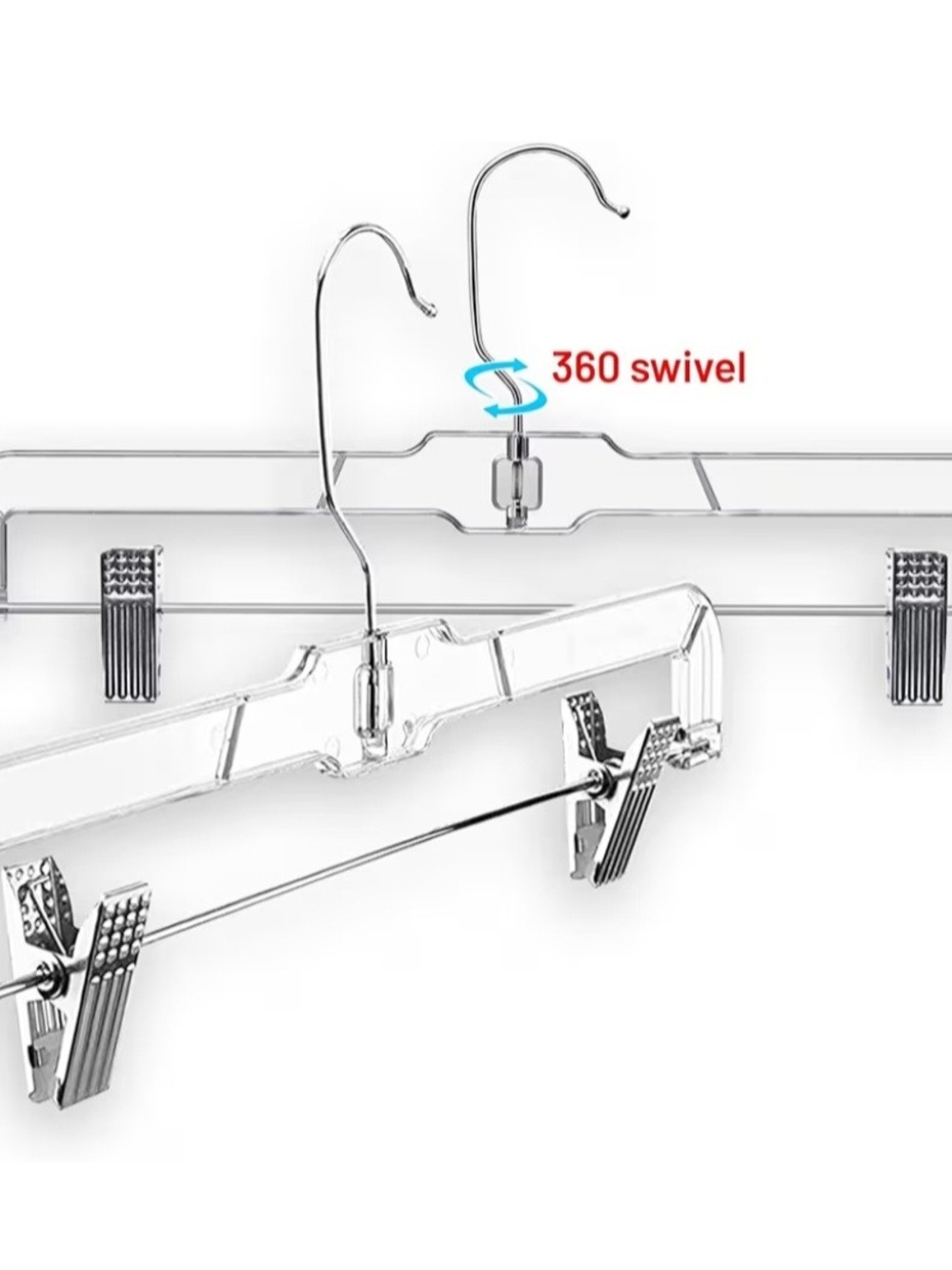 12 Pack 14inch Clear 360° Swivel Clip Hangers - Set of Metal Clip Pants Hangers